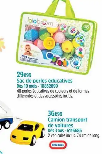 Sac de perles éducatives, camion transport de voitures