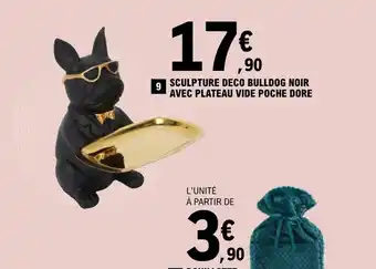 Sculpture Deco Bulldog Noir Avec Plateau Vide Poche Dore