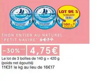 Monoprix Thon entier au naturel offre