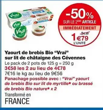 Monoprix Yaourt de brebis bio offre