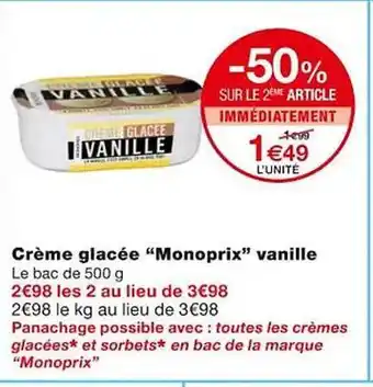 Monoprix Crème glacée offre