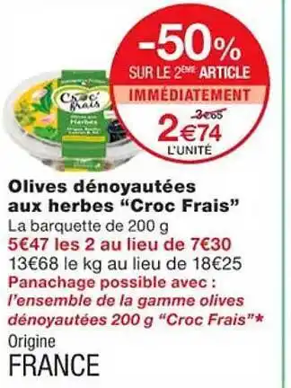 Monoprix Olives dénoyautées aux herbes offre