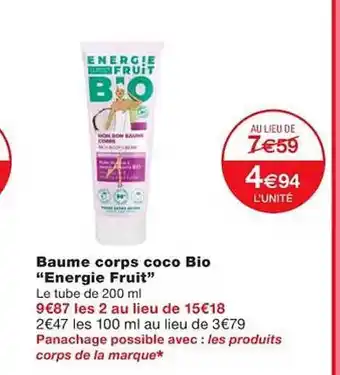 Monoprix Baume corps coco bio offre