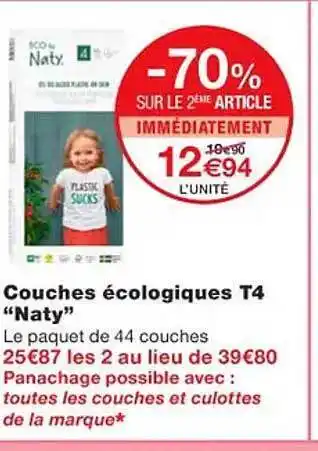 Monoprix Couches écologiques t4 offre