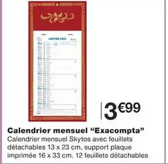 Monoprix Calendrier mensuel offre