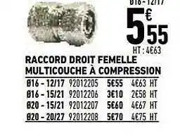 Raccord droit femelle multicouche à compression