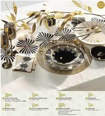 Casino Supermarchés Lot de 4 verres à pied, assiette à dessert, guirlande de feuilles dorées, lot de 4 assiettes mignardises, assiette de présent offre