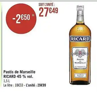 Casino Supermarchés Pastis de marseille ricard 45% vol. offre