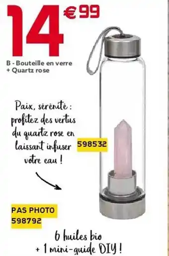 Gifi Bouteille en verre + quartz rose offre