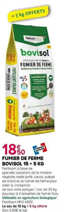 Jardiland Fumier de ferme bovisol 15 + 5 kg bovisol offre