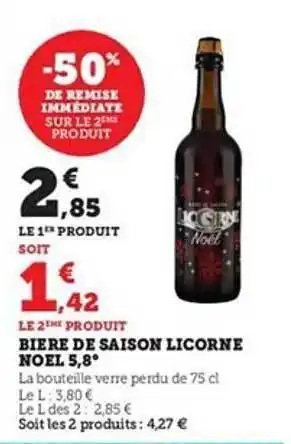 U Express Bière de saison licorne noël 5,8° offre