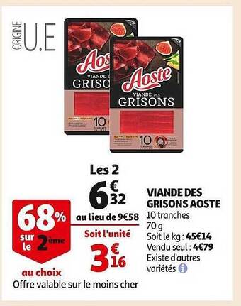 Auchan Viande des grisons aoste offre