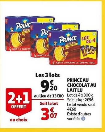 Auchan Prince au chocolat au lait lu offre