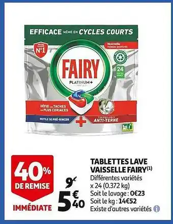 Auchan Tablettes lave vaisselle fairy offre