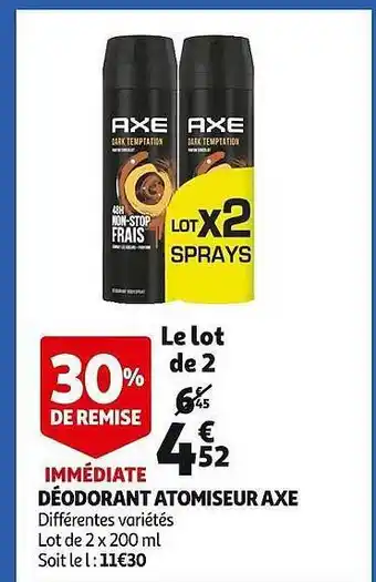 Auchan Déodorant atomiseur axe offre