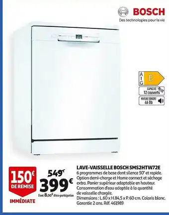 Auchan Lave-vaisselle bosch sms2htw72e offre