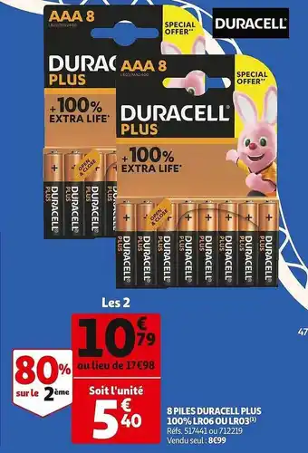 Auchan 8 piles duracell plus 100% lr06 ou lr03 offre