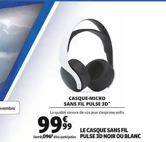 Auchan Casque-micro sans fil pulse 3d noir ou blanc offre