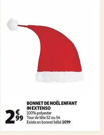 Auchan Bonnet de noël enfant inextenso offre