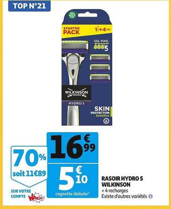 Auchan Rasoir hydro 5 wilkinson offre