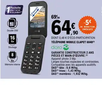 E.Leclerc Telephone Mobile Clapet 6040 offre