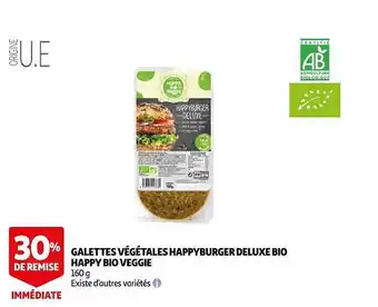 Auchan Galettes végétales happy burger deluxe bio happy bio veggie offre