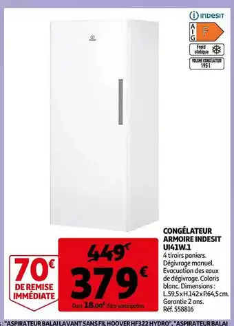 Auchan Congélateur armoire indesit ui41w.1 offre