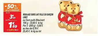 Netto Moulage ours lait fille ou garçon lindt offre