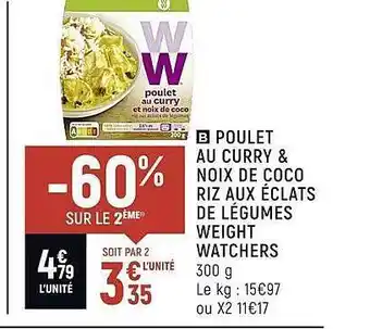 Spar Poulet au curry & noix de coco riz aux éclats de légumes weight watchers offre