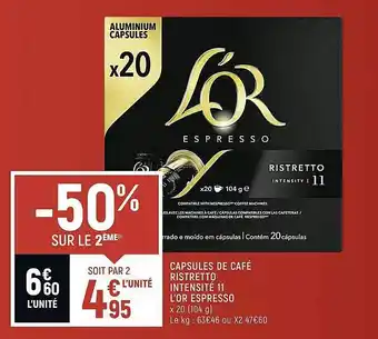 Spar Capsules de café ristretto intensité 11 l'or espresso offre