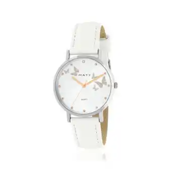 Montre femme chromée bracelet cuir blanc