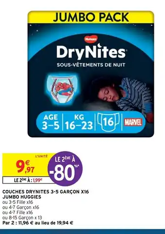 Intermarché Couches Drynites 3-5 Garcon x16 Jumbo Huggies offre