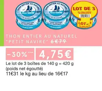 Monoprix Petit navire thon entier au naturel offre