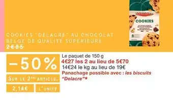 Monoprix Delacre cookies au chocolat belge de qualité supérieure offre