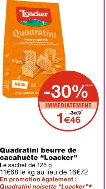 Monoprix Loacker quadratini beurre de cacahuète offre