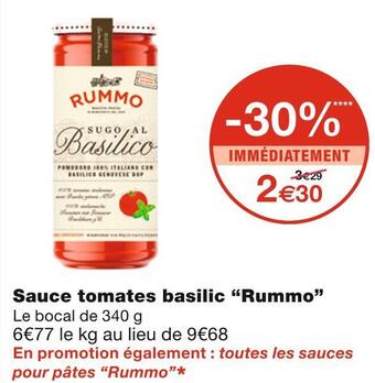 Monoprix Rummo sauce tomates basilic offre