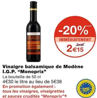 Monoprix Monoprix vinaigre balsamique de modène i.g.p. offre