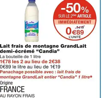 Monoprix Candia lait frais de montagne grandlait demi-écrémé offre