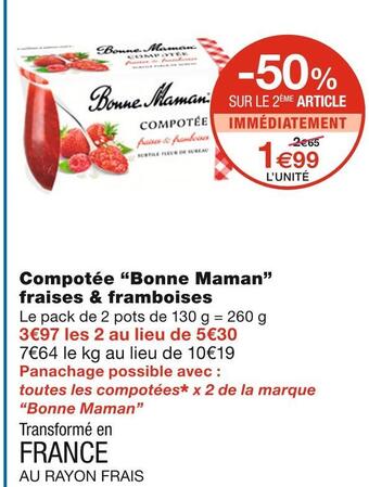 Monoprix Bonne maman compotée fraises & framboises offre