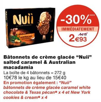 Monoprix Nuii bâtonnets de crème glacée salted caramel & australian macadamia offre