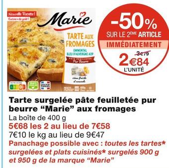 Monoprix Marie tarte surgelée pâte feuilletée pur beurre aux fromages offre