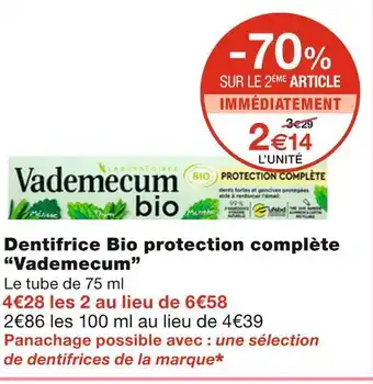 Monoprix Vademecum dentifrice bio protection complète offre