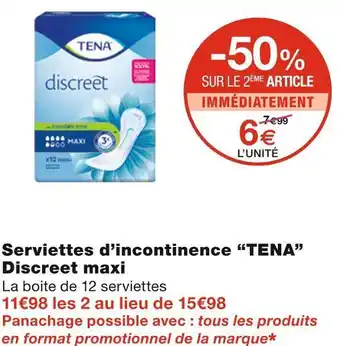 Monoprix Tena serviettes d’incontinence offre