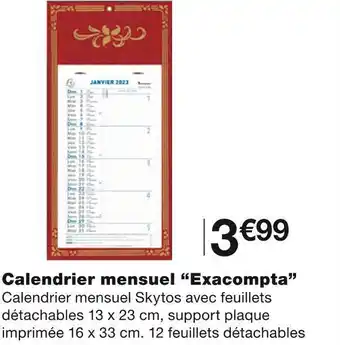 Monoprix Exacompta calendrier mensuel offre