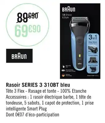 Géant Casino Braun rasoir series 3 310bt bleu offre