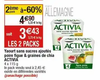 Cora x Carrefour Yaourt sans sucre ajoutés poire figue & graines de chia activia offre