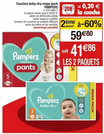 Cora x Carrefour Couches baby-dry mega pack pampers offre