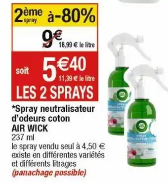 Cora x Carrefour Spray neutralisateur d'odeurs coton air wick offre