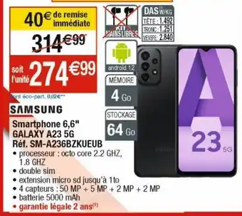 Cora x Carrefour Smartphone 6,6" galaxy a23 5g samsung offre