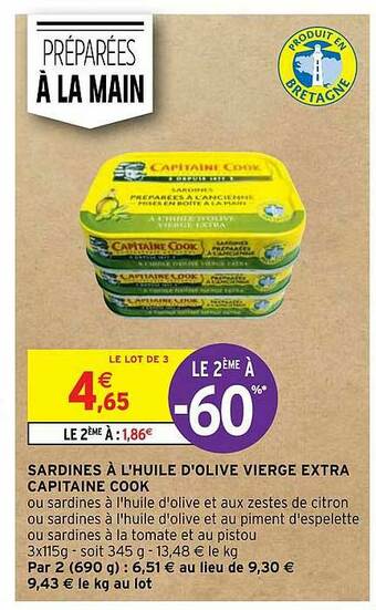 Intermarché Hyper Sardines à L'huile D'olive Vierge Extra Capitaine Cook offre